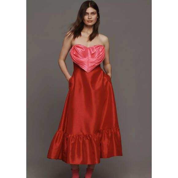 Anthropologie HUTCH Strapless Heart Maxi Dress in Red Pink Size US 10 NWT $218 - Picture 1 of 6